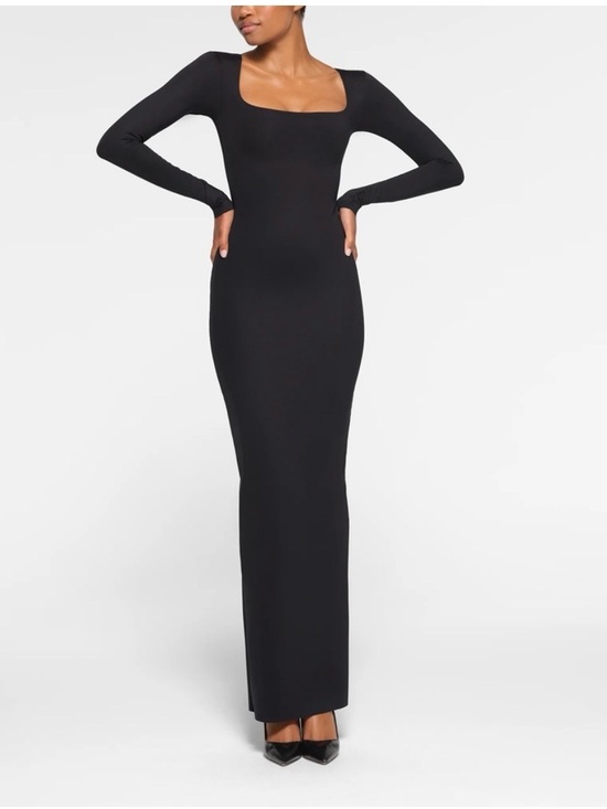 SKIMS Dresses & Skirts - SKIMS Black Long-Sleeve Square-Neck Maxi Dress